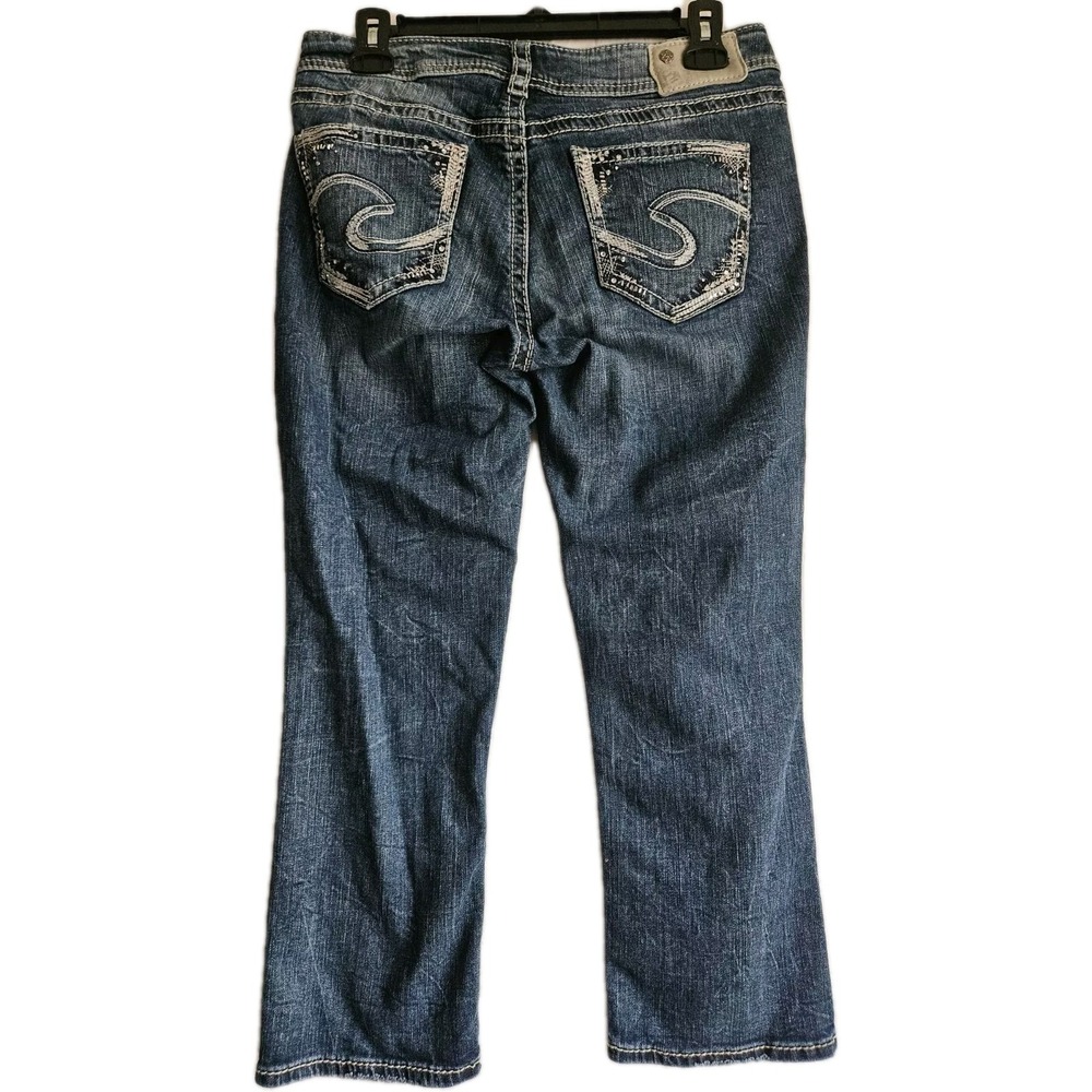 Silver Jeans Capri Womens 29 Blue Suki Mid Capri‎ Super Stretch Embellished Y2K